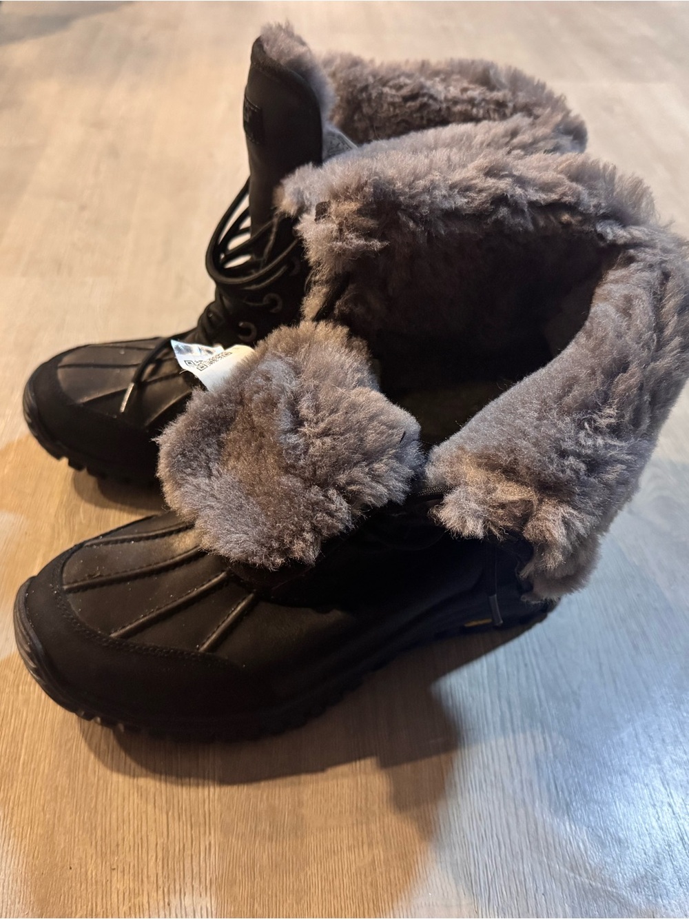 UGG Women’s Black Boots with Gray Faux Fur Cuff